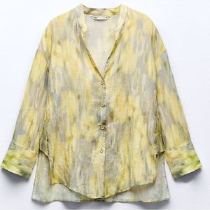 Zara NWT Printed Ramie Blouse